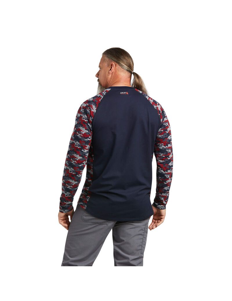 Chemises Ariat FR AC Stretch Camo Baseball Bleu Marine Blanche Rouge Camouflage Homme | UZD-88670695