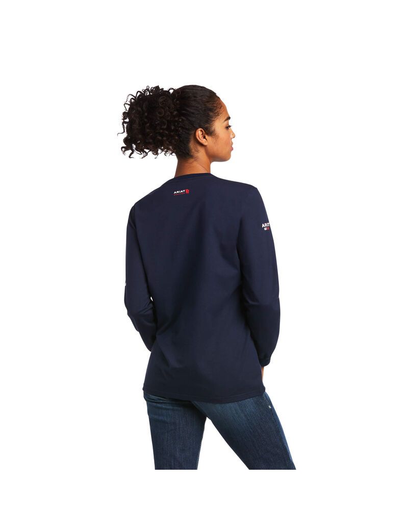 Chemises Ariat FR Stretch Logo Bleu Marine Femme | UUQ-84936923