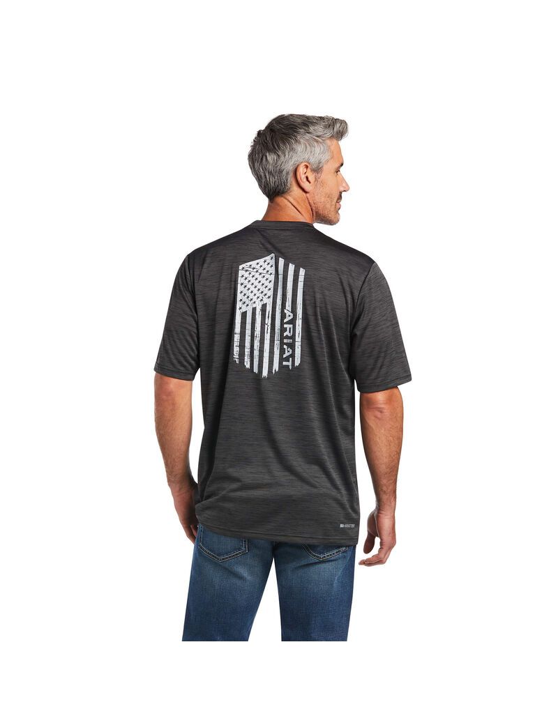 T Shirts Ariat Charger Vertical Flag Tee Grise Homme | PRC-00473904