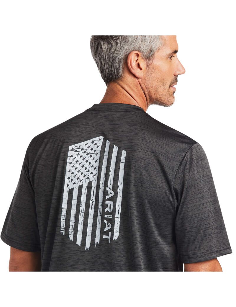 T Shirts Ariat Charger Vertical Flag Tee Grise Homme | PRC-00473904