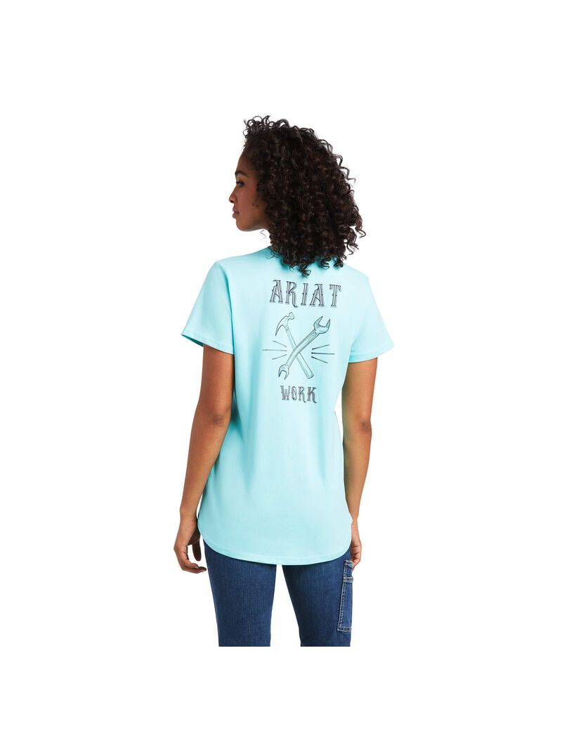 Vêtements De Travail Ariat Rebar Coton Strong Wrench Graphique T Shirts Turquoise Clair Bleu Femme | THU-67166093