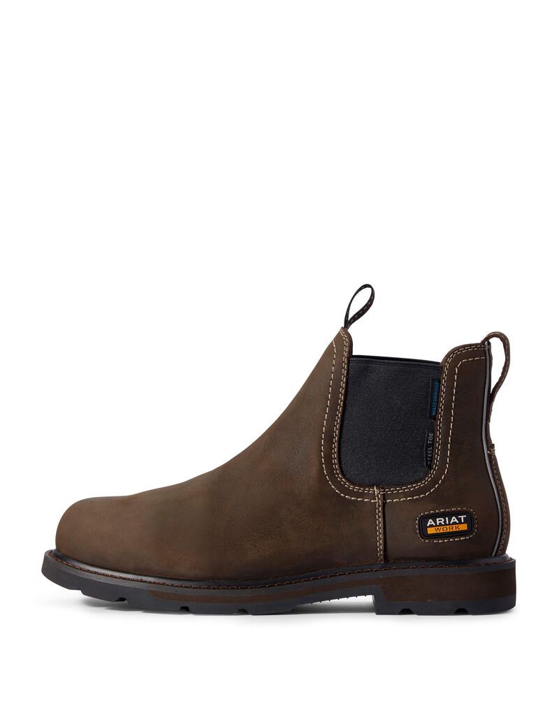 Bottines Chelsea Ariat Groundbreaker CSA Imperméables Steel Embout Travail Marron Foncé Homme | HAQ-93149965