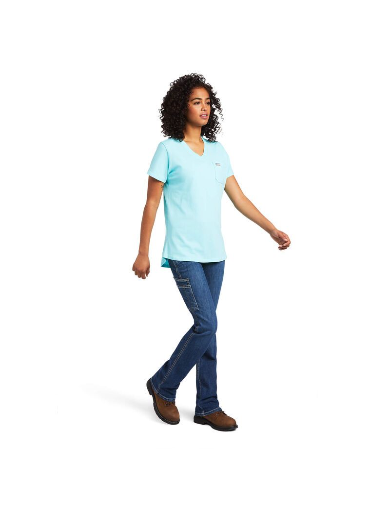 Vêtements De Travail Ariat Rebar Coton Strong Wrench Graphique T Shirts Turquoise Clair Bleu Femme | THU-67166093