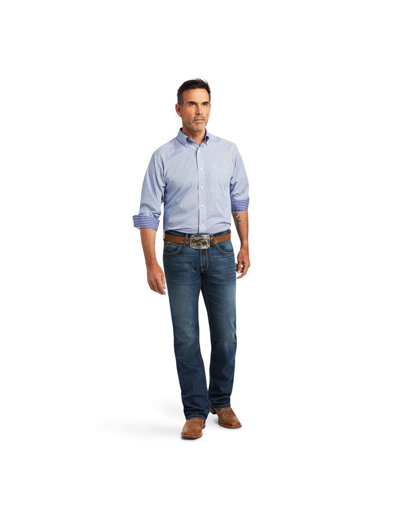 Chemises De Costume Ariat Wrinkle Free Caysen Classiche Fit Bleu Homme | LWX-15690511