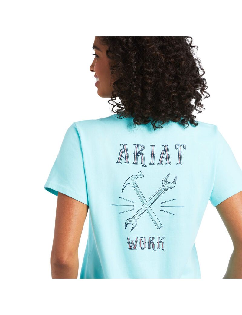 Vêtements De Travail Ariat Rebar Coton Strong Wrench Graphique T Shirts Turquoise Clair Bleu Femme | THU-67166093