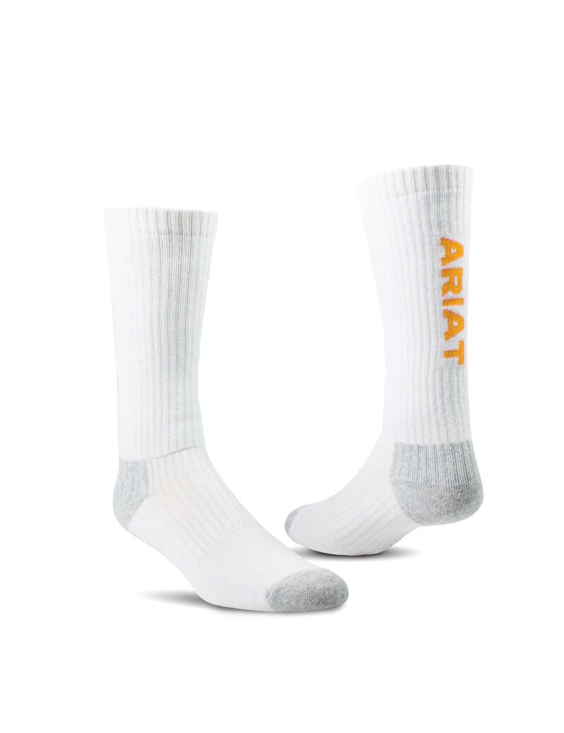 Chaussettes Ariat Premium Ringspun Coton Mid Calf Travail 3PCS Blanche Homme | AJN-29003417