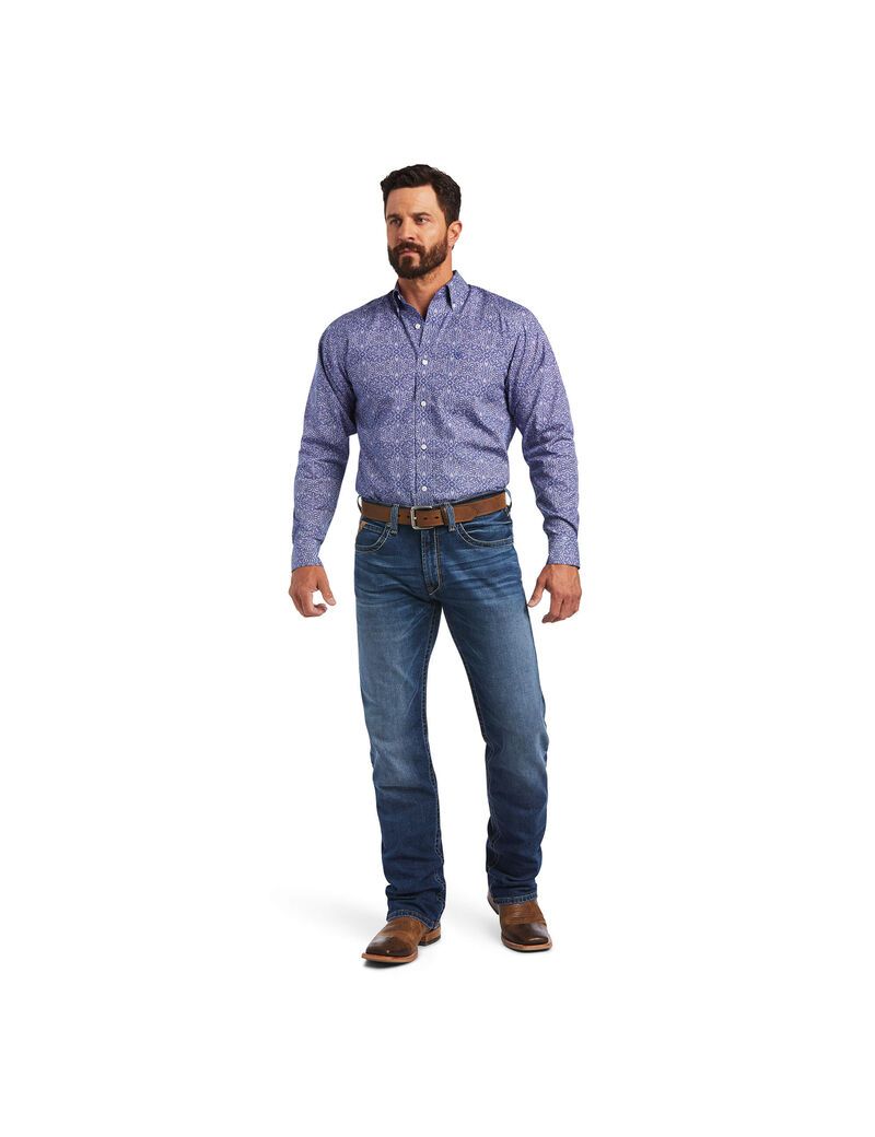 Chemises De Costume Ariat Wrinkle Free Slater Fitted Bleu Homme | VKF-12974448