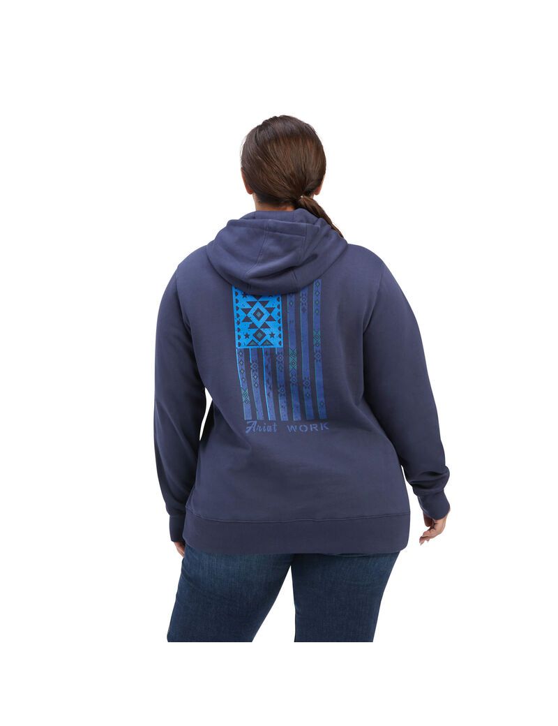 Vêtements De Travail Ariat Rebar Aztec Flag Graphique Hoodie Indigo Femme | TEC-01451159