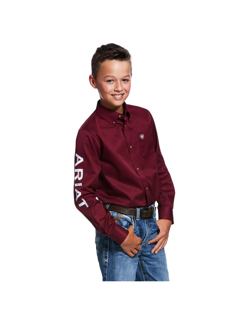 Chemises De Costume Ariat Team Logo Twill Classiche Fit Bordeaux Blanche Enfant | LEF-77709413