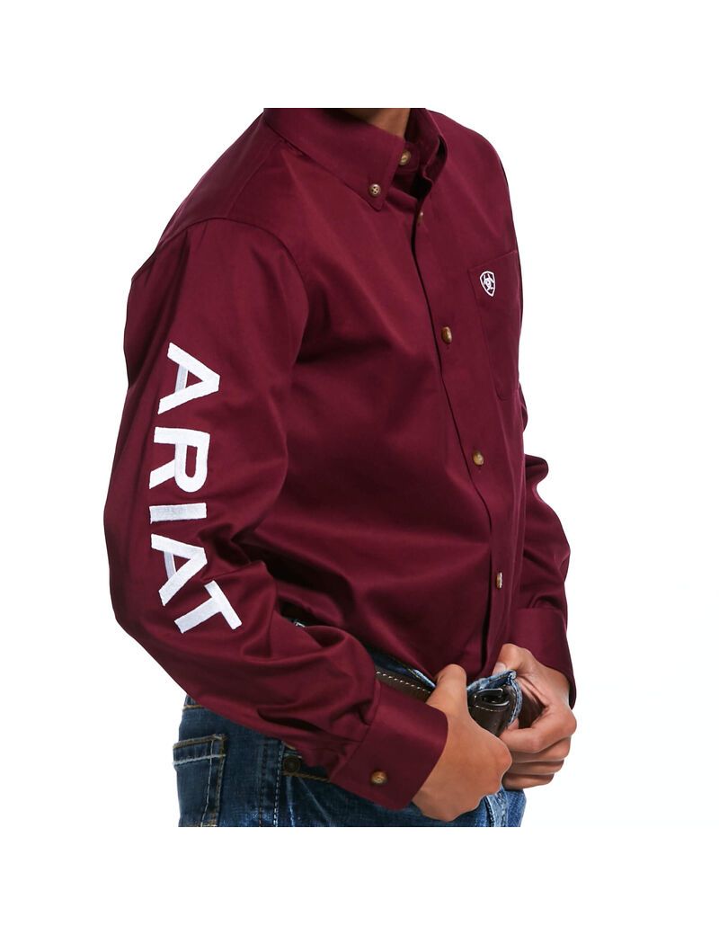 Chemises De Costume Ariat Team Logo Twill Classiche Fit Bordeaux Blanche Enfant | LEF-77709413