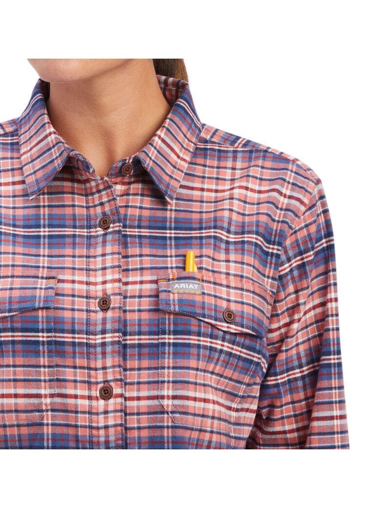 Vêtements De Travail Ariat Rebar Flannel DuraStretch Travail Shirts Rose Femme | IVK-93754664