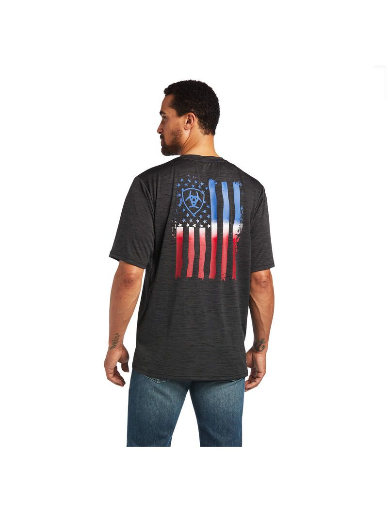 T Shirts Ariat Charger Vertical Flag Tee Grise Homme | HHS-25768834