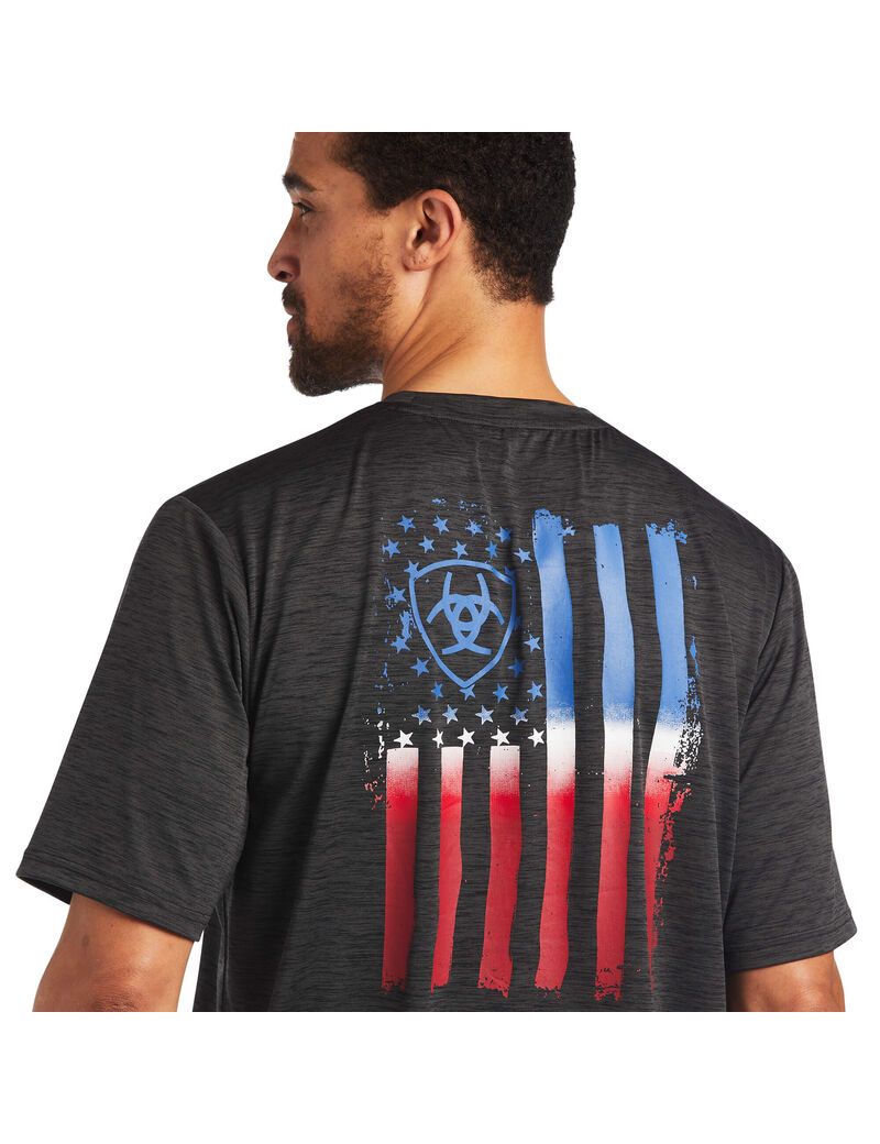 T Shirts Ariat Charger Vertical Flag Tee Grise Homme | HHS-25768834