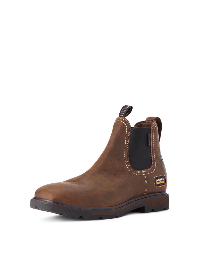 Bottes Imperméables Ariat Groundbreaker Chelsea Larges Square Embout Travail Marron Foncé Homme | AKO-11735571