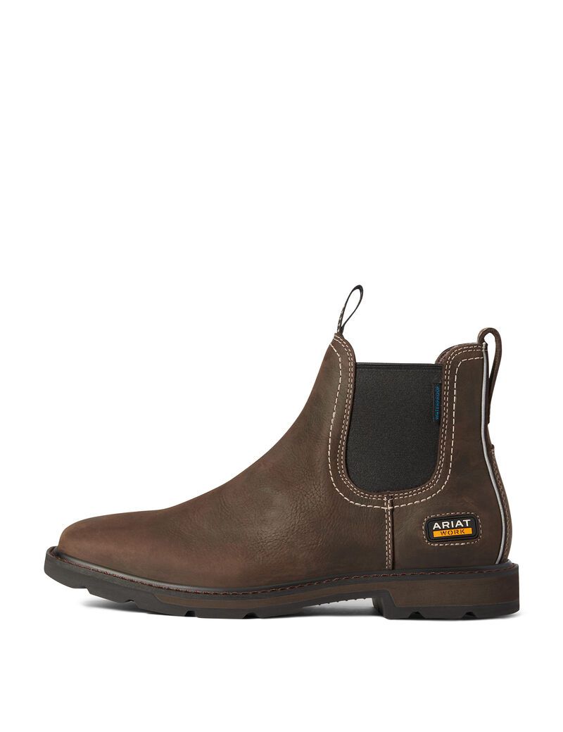 Bottes Imperméables Ariat Groundbreaker Chelsea Larges Square Embout Travail Marron Foncé Homme | AKO-11735571