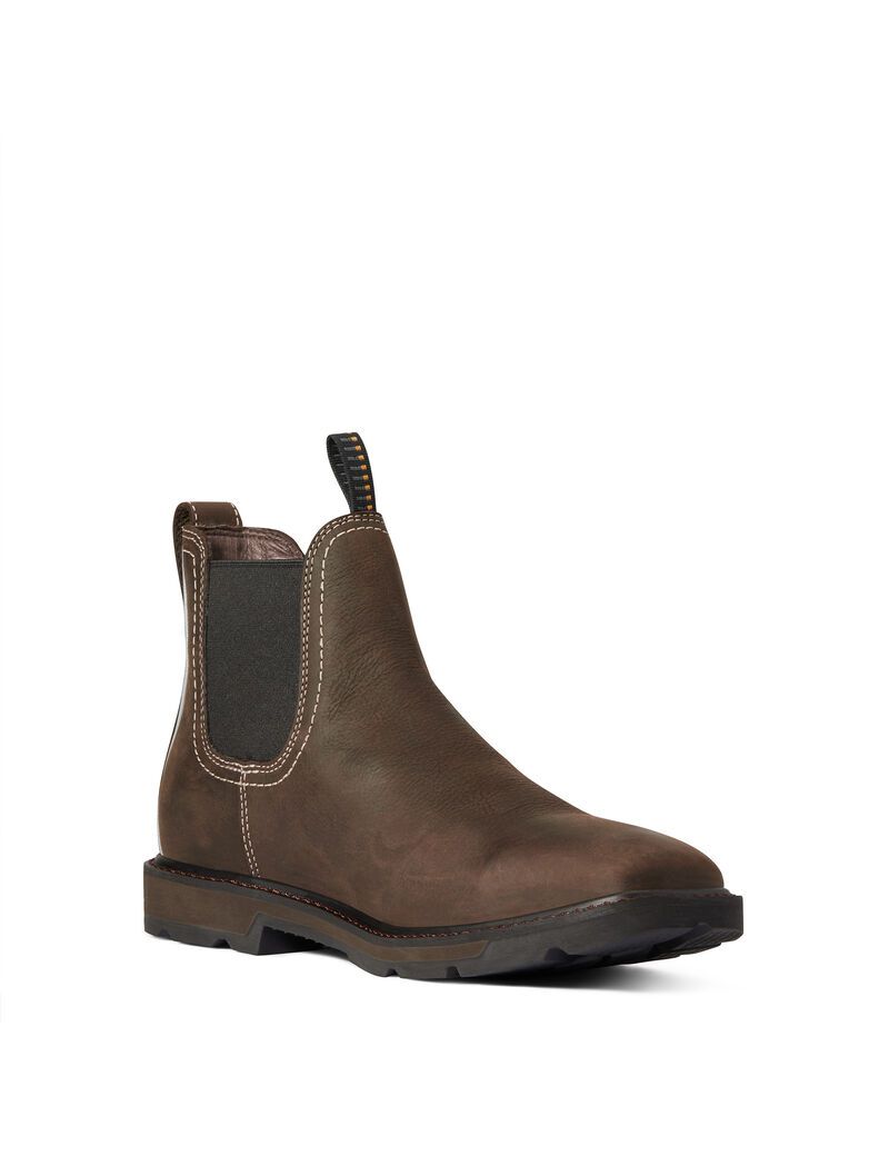 Bottes Imperméables Ariat Groundbreaker Chelsea Larges Square Embout Travail Marron Foncé Homme | AKO-11735571