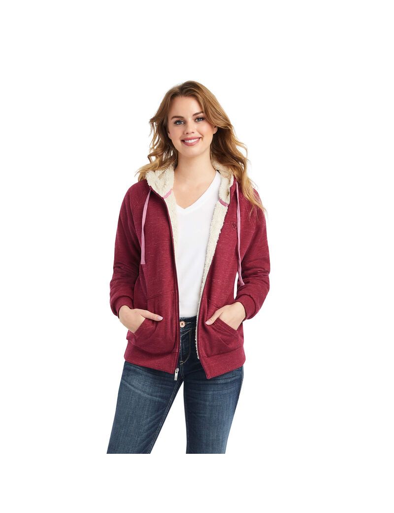 Sweat à Capuche Ariat REAL Sherpa Full Zip Rouge Femme | TRR-77253484