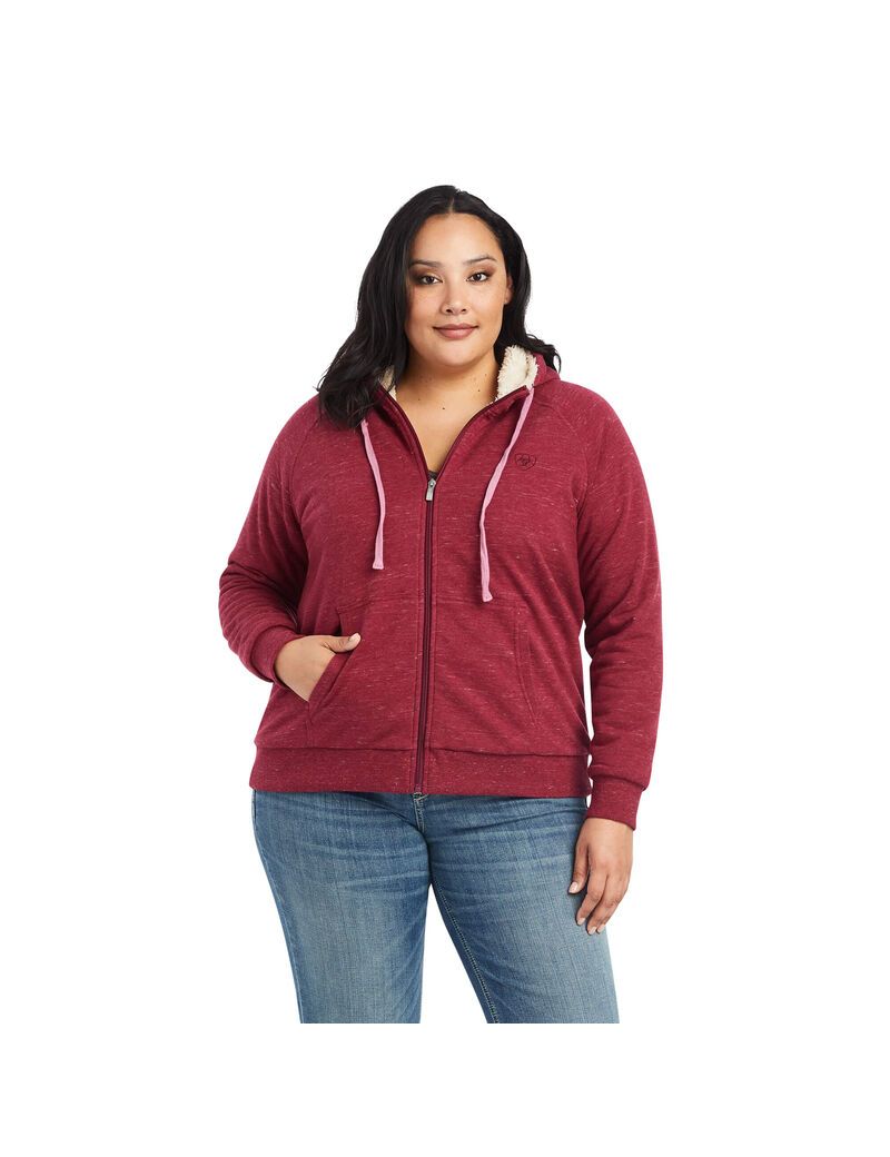 Sweat à Capuche Ariat REAL Sherpa Full Zip Rouge Femme | TRR-77253484