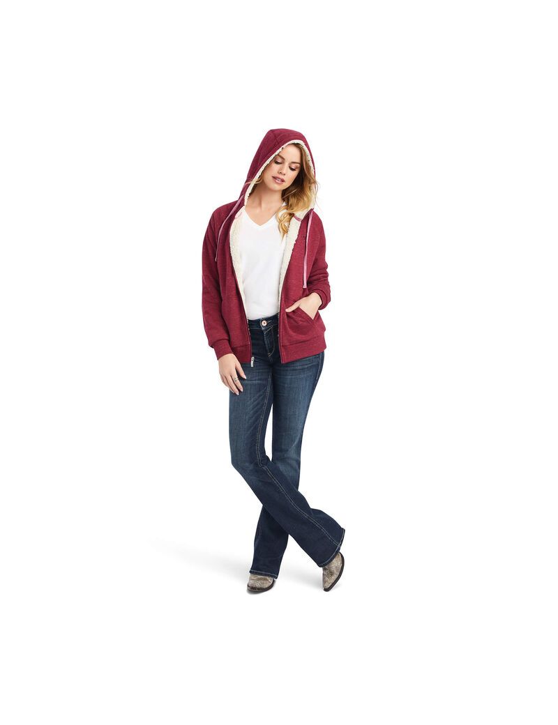 Sweat à Capuche Ariat REAL Sherpa Full Zip Rouge Femme | TRR-77253484