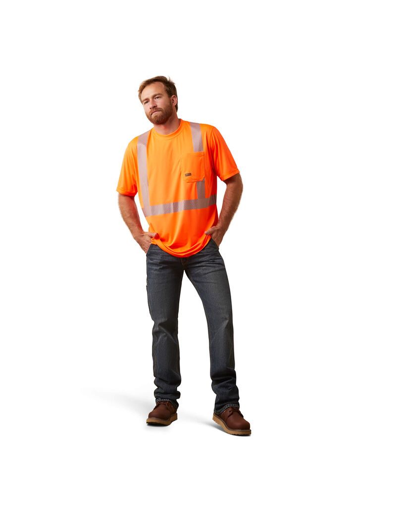 Vêtements De Travail Ariat Rebar Hi-Vis ANSI T Shirts Orange Homme | IWE-67346916