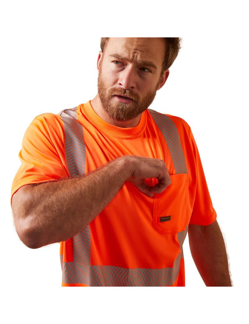 Vêtements De Travail Ariat Rebar Hi-Vis ANSI T Shirts Orange Homme | IWE-67346916