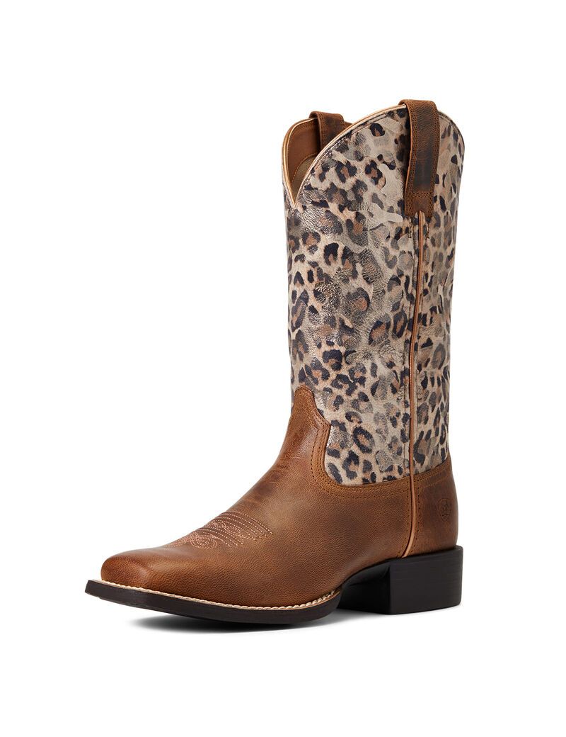 Bottes Western Ariat Round Up Larges Square Embout Marron Femme | HCX-76468005