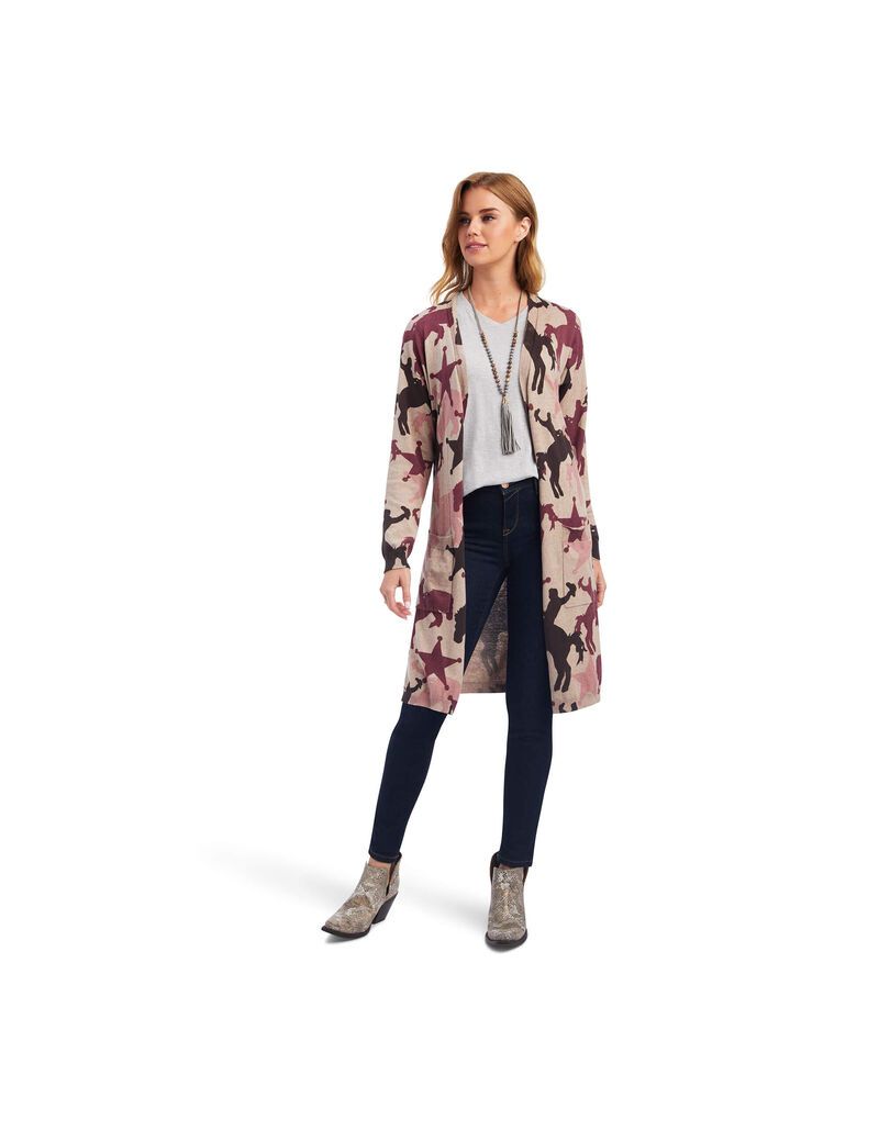 Cardigan Ariat Ride into the Sunset Marron Beige Femme | YBD-30442044