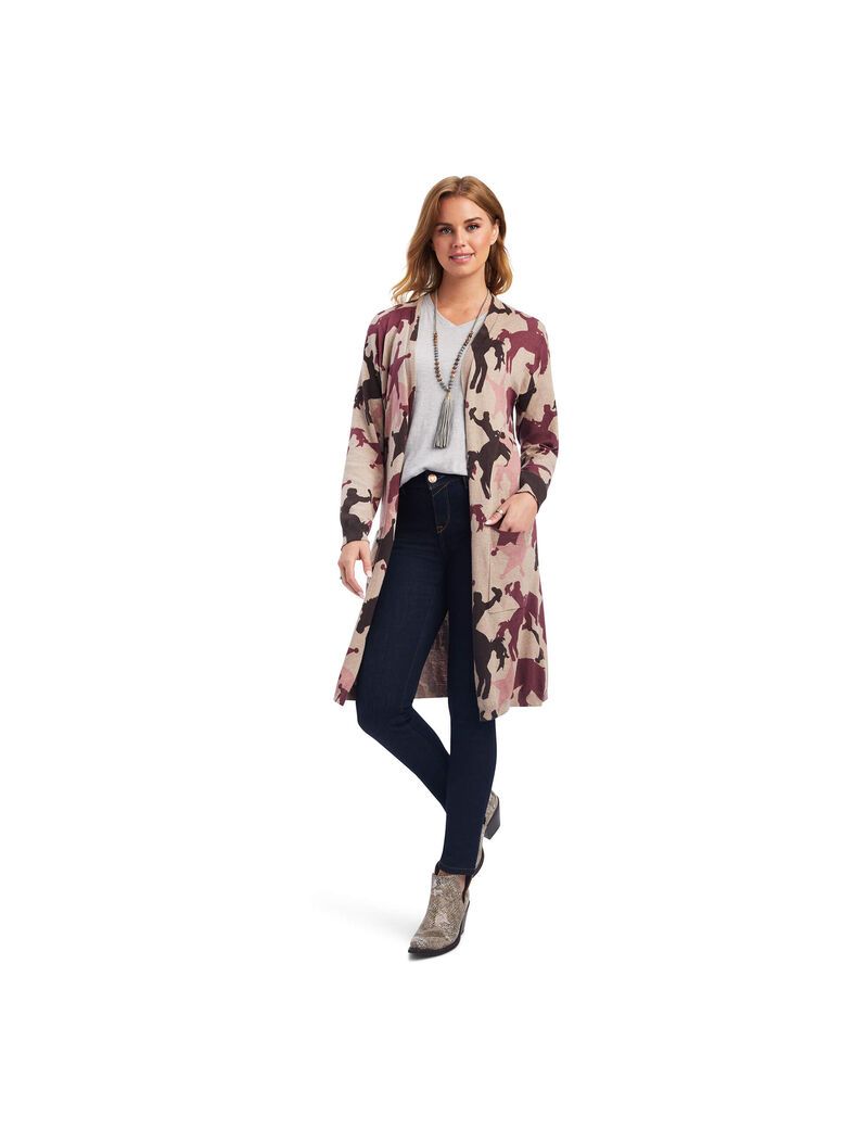 Cardigan Ariat Ride into the Sunset Marron Beige Femme | YBD-30442044