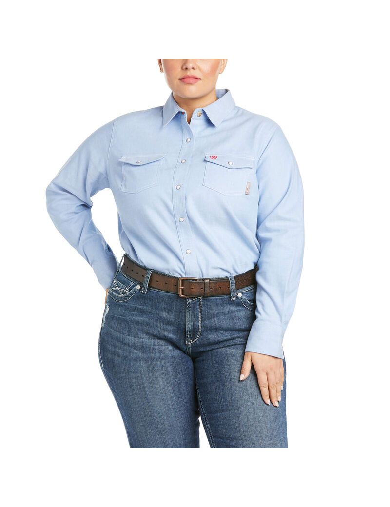 Chemises Ariat FR Solid DuraStretch Snap Travail Bleu Femme | FCA-43316755