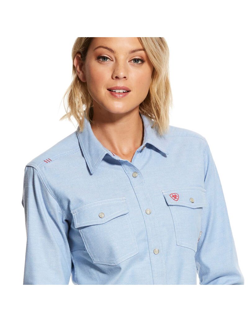 Chemises Ariat FR Solid DuraStretch Snap Travail Bleu Femme | FCA-43316755