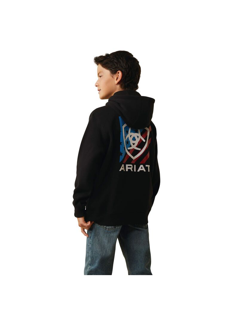 Sweat à Capuche Ariat Americana Block Noir Enfant | TUK-28621906