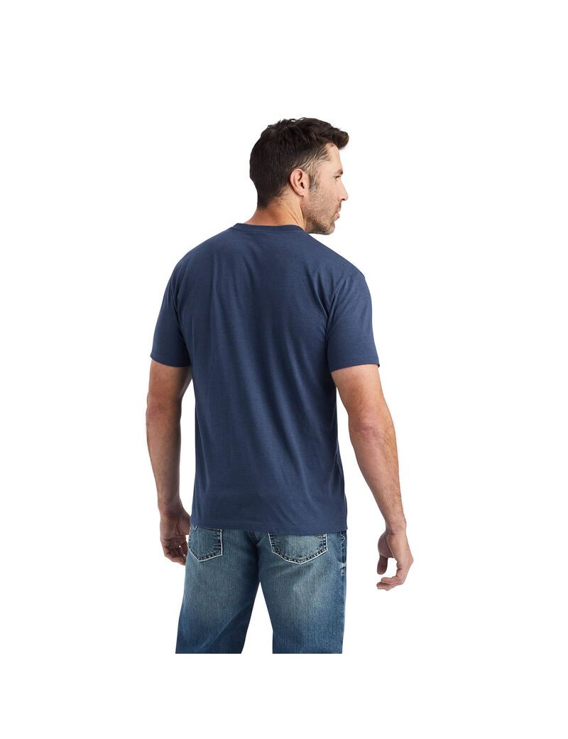 T Shirts Ariat Western Lockup Bleu Marine Homme | BRV-57741894