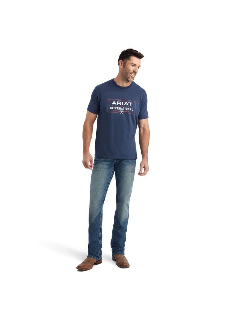 T Shirts Ariat Western Lockup Bleu Marine Homme | BRV-57741894