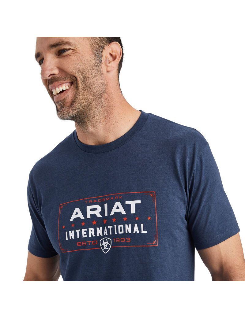 T Shirts Ariat Western Lockup Bleu Marine Homme | BRV-57741894