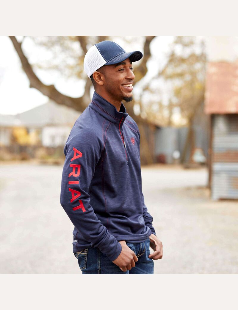 Sweats Ariat Tek Team 1/2 Zip Bleu Marine Homme | EER-63095207