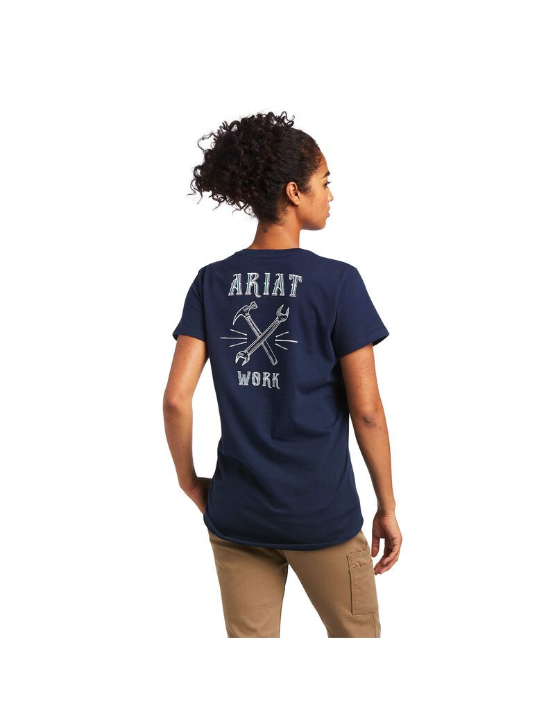 Vêtements De Travail Ariat Rebar Coton Strong Wrench Graphique T Shirts Bleu Marine Femme | CPU-64559372