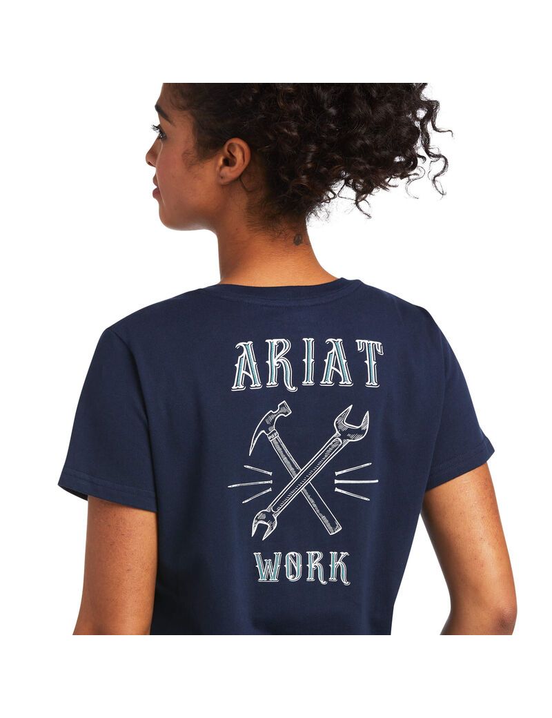 Vêtements De Travail Ariat Rebar Coton Strong Wrench Graphique T Shirts Bleu Marine Femme | CPU-64559372