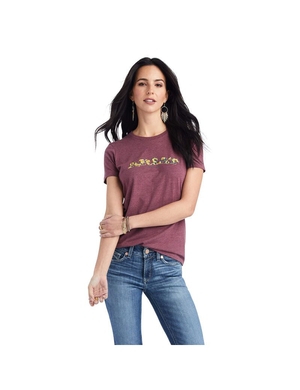 Hauts Ariat Floral Lettres Tee Bordeaux Femme | AJK-52812031