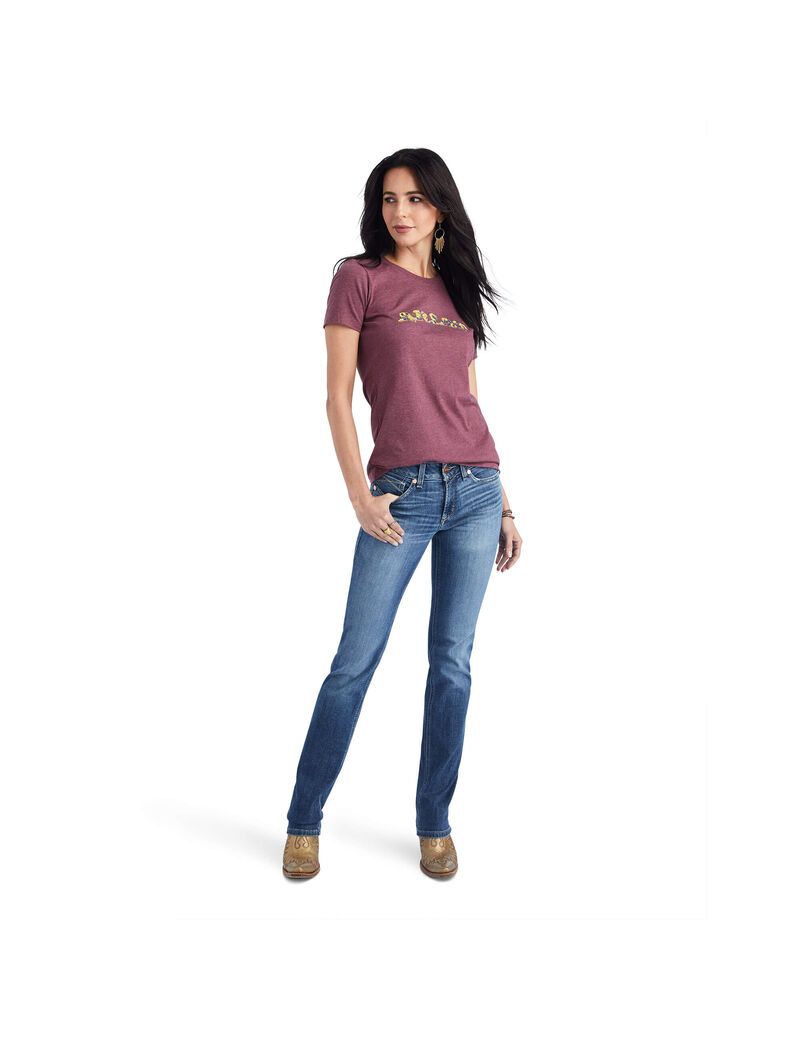 Hauts Ariat Floral Lettres Tee Bordeaux Femme | AJK-52812031