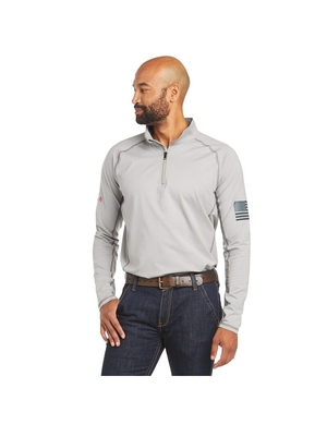 Chemises Ariat FR Combat Stretch Patriot 1/4 Zip Travail Argent Homme | WFN-83500466