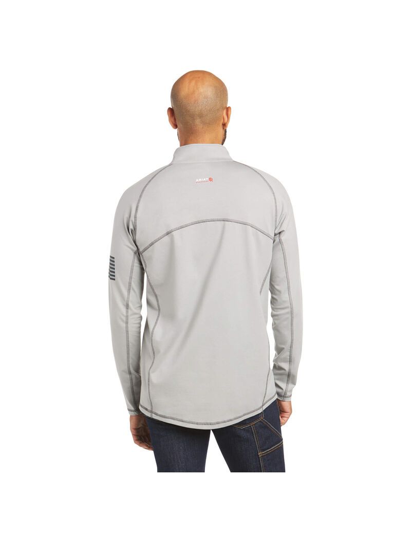 Chemises Ariat FR Combat Stretch Patriot 1/4 Zip Travail Argent Homme | WFN-83500466