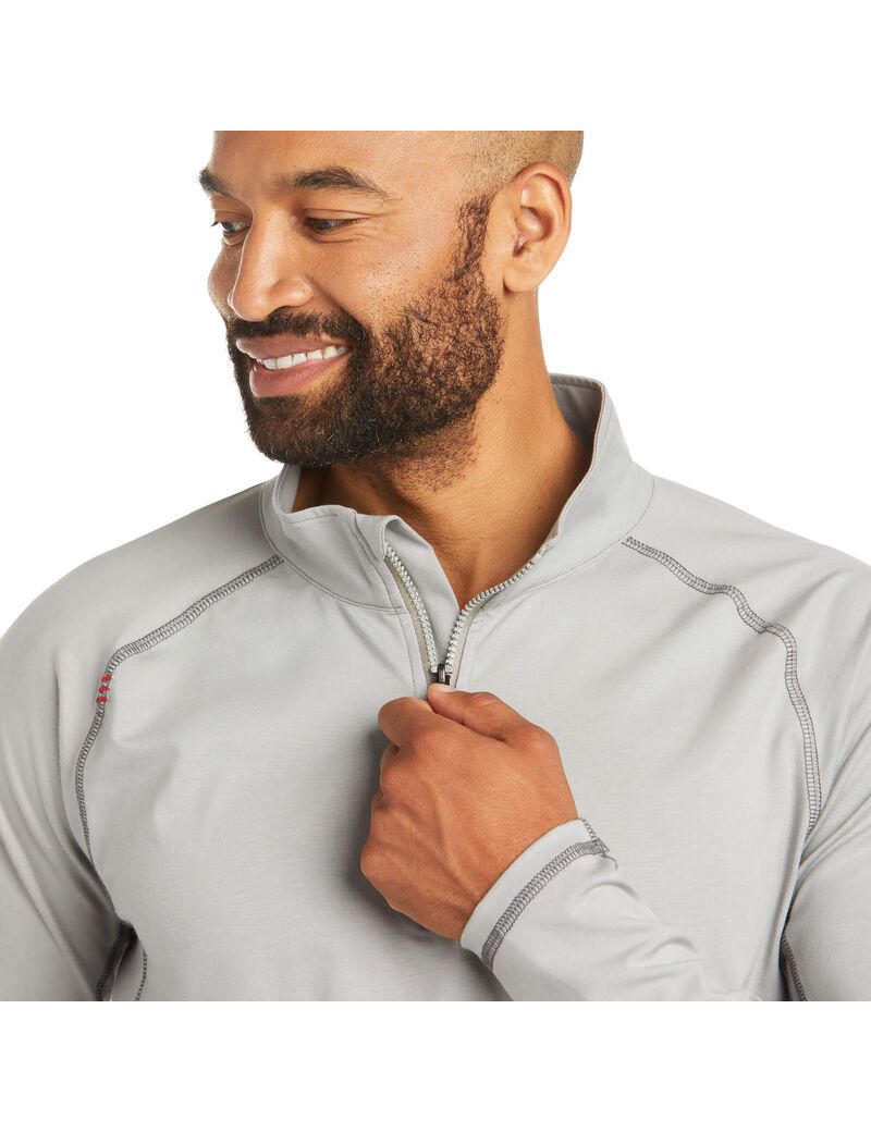 Chemises Ariat FR Combat Stretch Patriot 1/4 Zip Travail Argent Homme | WFN-83500466