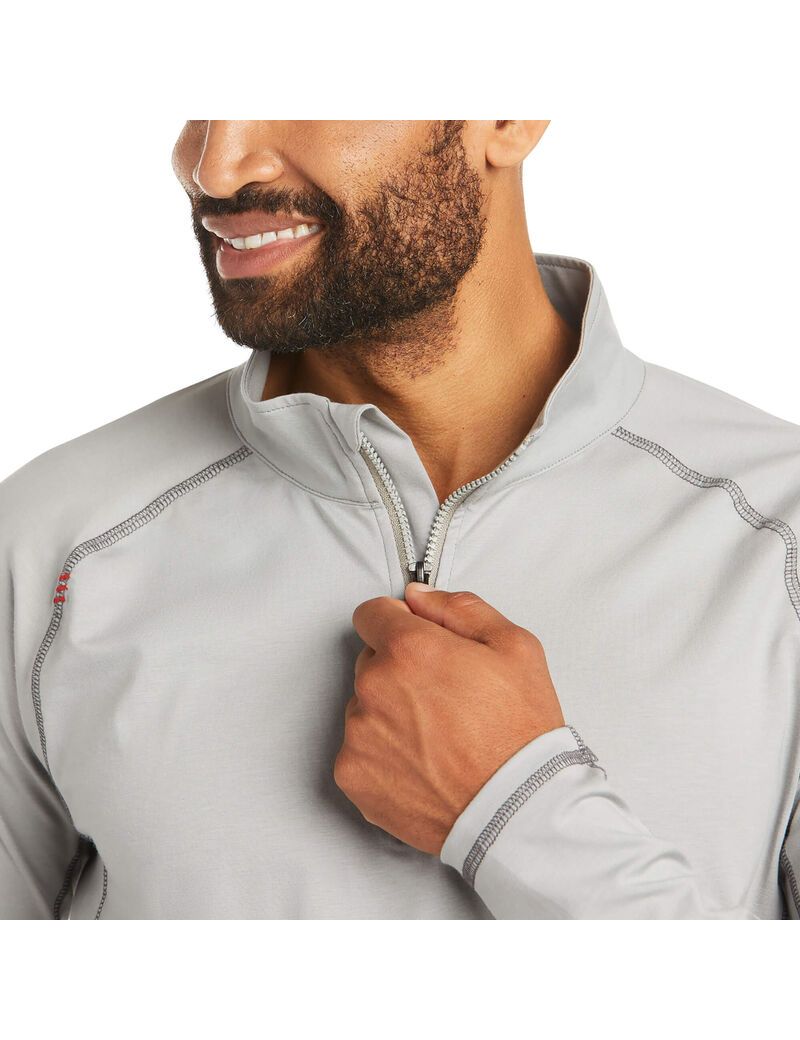 Chemises Ariat FR Combat Stretch Patriot 1/4 Zip Travail Argent Homme | WFN-83500466