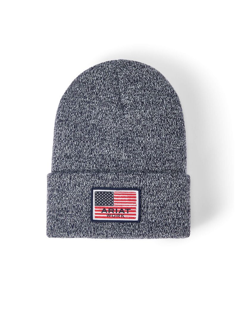 Chapeaux Ariat Rebar American Flag Patch Beanie Bleu Marine Homme | LTH-26225548