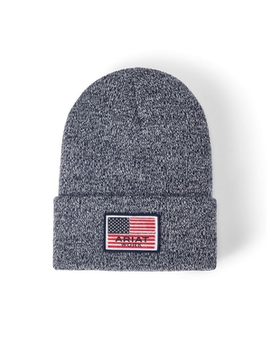 Chapeaux Ariat Rebar American Flag Patch Beanie Bleu Marine Homme | LTH-26225548