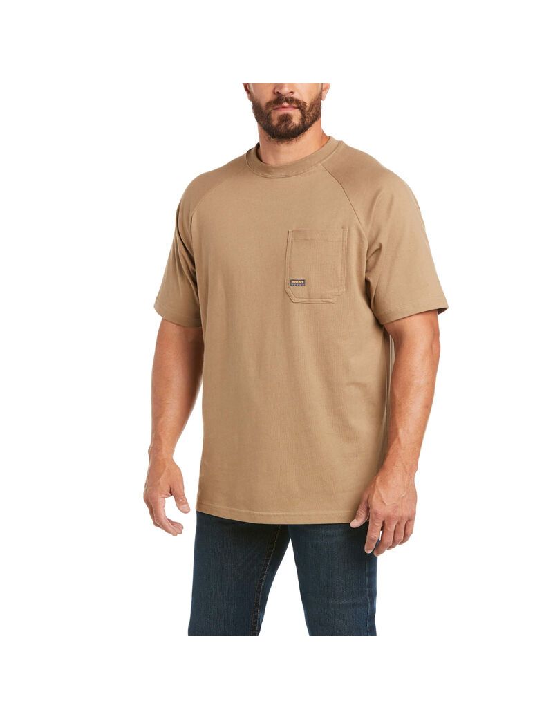 Vêtements De Travail Ariat Rebar Coton Strong T Shirts Kaki Homme | FAY-73050477