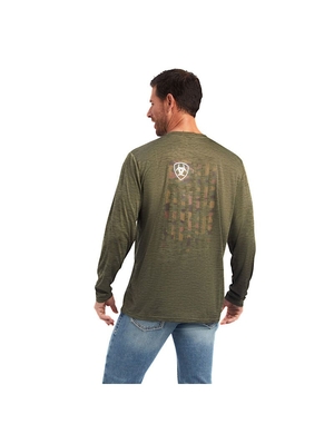 T Shirts Ariat Charger Camo Flag Vert Olive Homme | XSZ-21917886