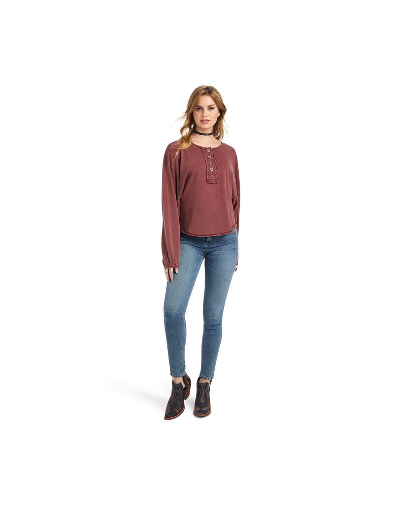 Hauts Ariat Pinon Henley Bordeaux Femme | COO-09519370