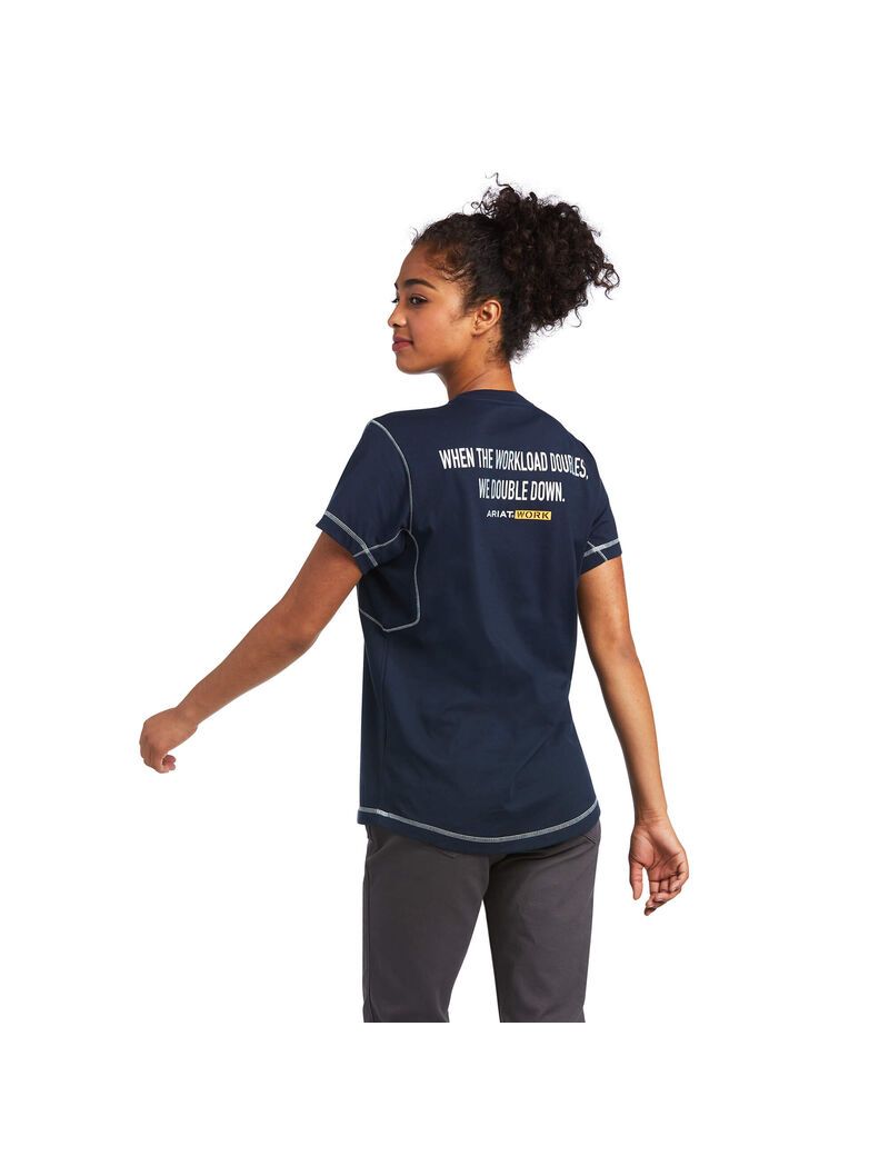 Vêtements De Travail Ariat Rebar Workman Phrase T Shirts Bleu Marine Femme | IIF-35425866