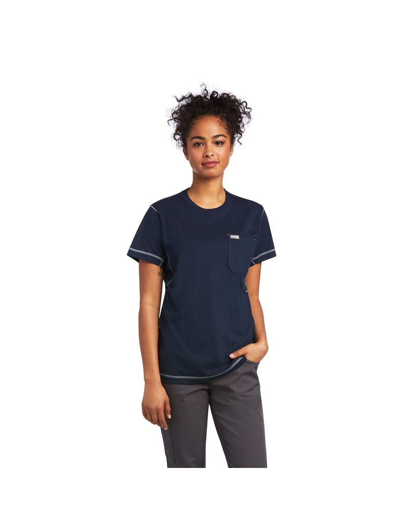 Vêtements De Travail Ariat Rebar Workman Phrase T Shirts Bleu Marine Femme | IIF-35425866